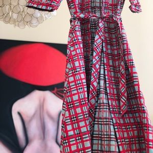 BURBERRY Checked Long Shirt Dress Red